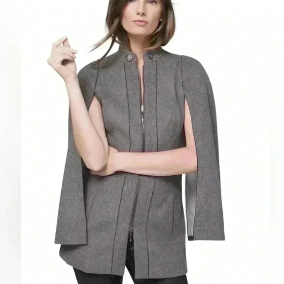 White House Black Market Wool Blend Gray Smoked Pearl Ball Chain Cape XXS $228 - Picture 1 of 9